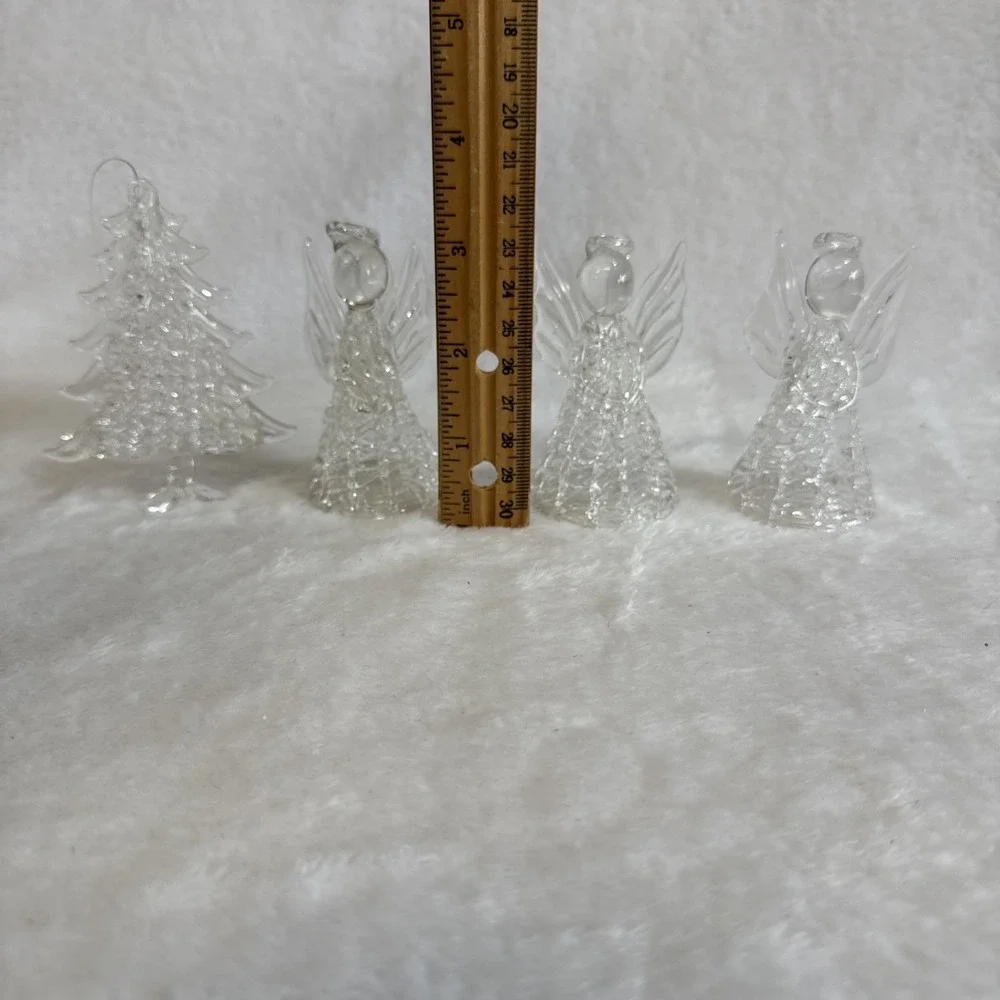 Vintage Spun Glass Angel (3) Christmas Tree (1)‎ Ornaments Lot Of 4 Clear Glass